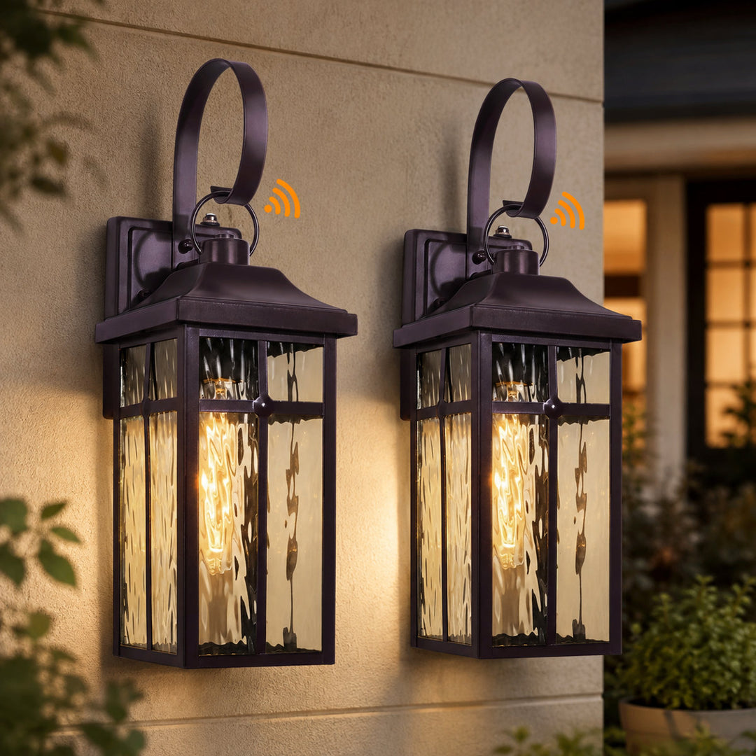 Solstice 19''H Traditional Oil Rubbed Bronze Square / Rectangle Water Ripple Glass Outdoor Wall Light (Set of 2) #OW7145