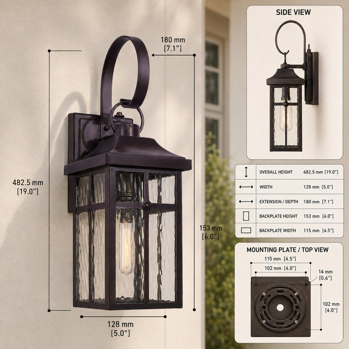 Solstice 19''H Traditional Oil Rubbed Bronze Square / Rectangle Water Ripple Glass Outdoor Wall Light (Set of 2) #OW7145