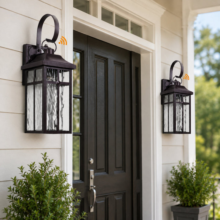 Solstice 19''H Traditional Oil Rubbed Bronze Square / Rectangle Water Ripple Glass Outdoor Wall Light (Set of 2) #OW7145