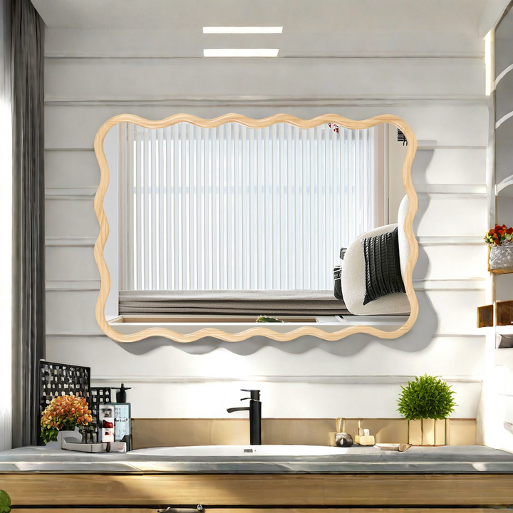 Clarity Modern Solid Wood Wavy Rectangle Wall Mirror #WM-005