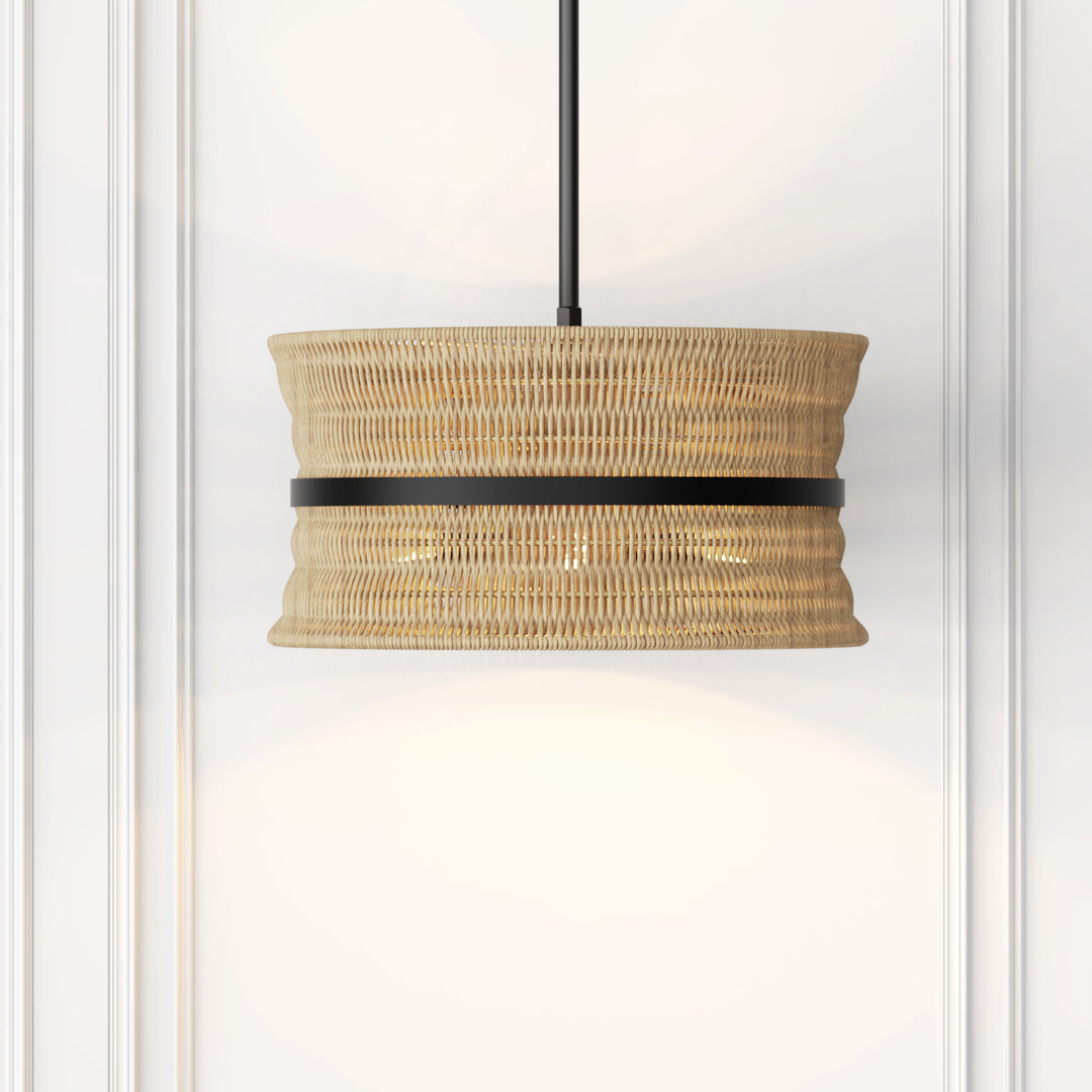 4-Light Rattan Shaded Drum Chandelier For Dinning Room #28026