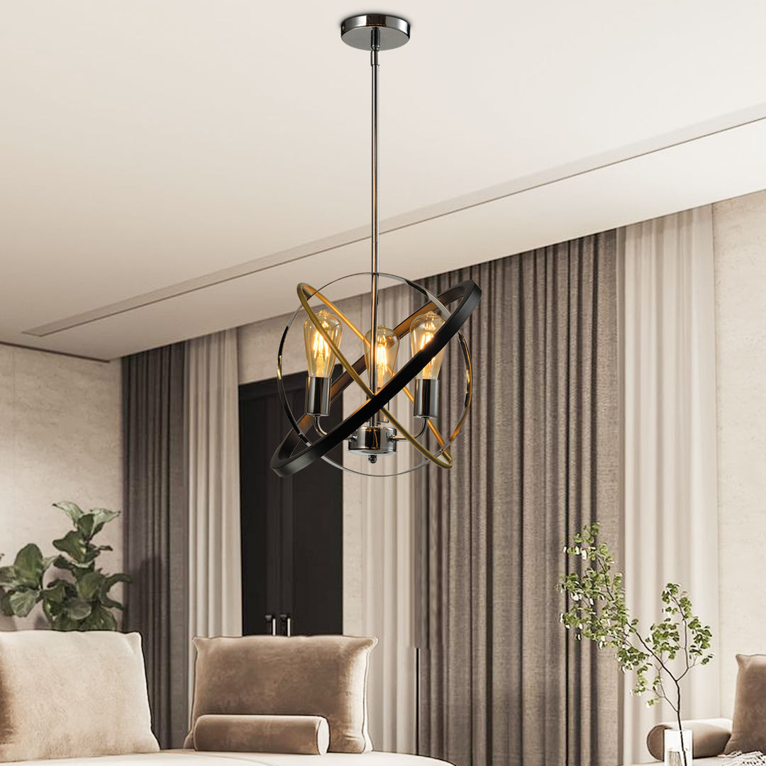 Maxax 3 - Light Lantern&Candle Style Globe&Geometric With Wrought Iron Accents #MX21032