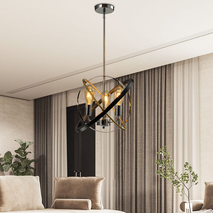 Maxax 3 - Light Lantern&Candle Style Globe&Geometric With Wrought Iron Accents #MX21032-3BG