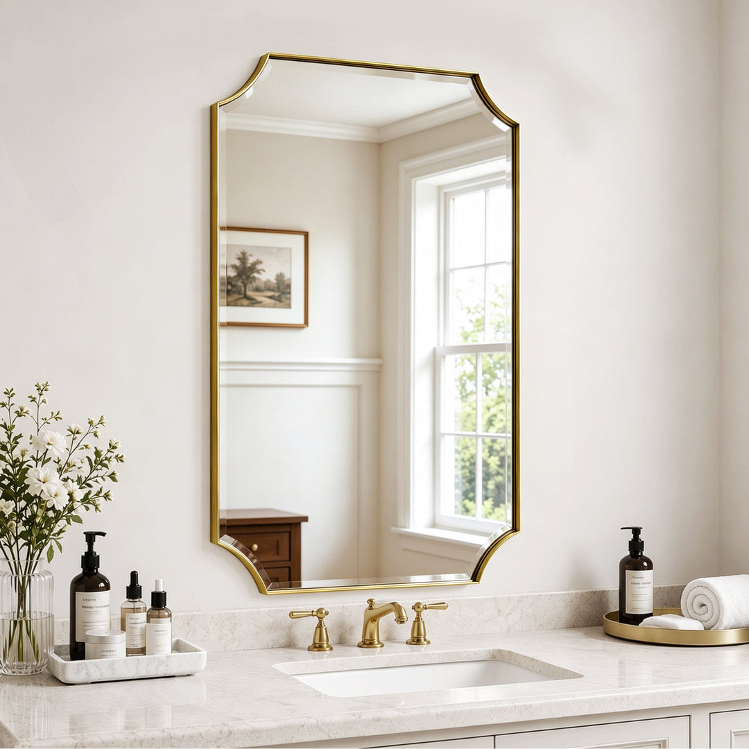 Rectangular Gold Framed Wall Mirror, Stainless Steel Vanity Mirror for Bedroom & Living Room #45001