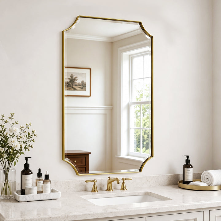 Rectangular Gold Framed Wall Mirror, Stainless Steel Vanity Mirror for Bedroom & Living Room #45001