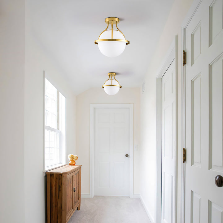 11.2‘’-1 Light Sphere Globe Frosted Glass Semi Flush Mount For Dining Room Hallway See More by Red Barrel Studio #29014-1BK