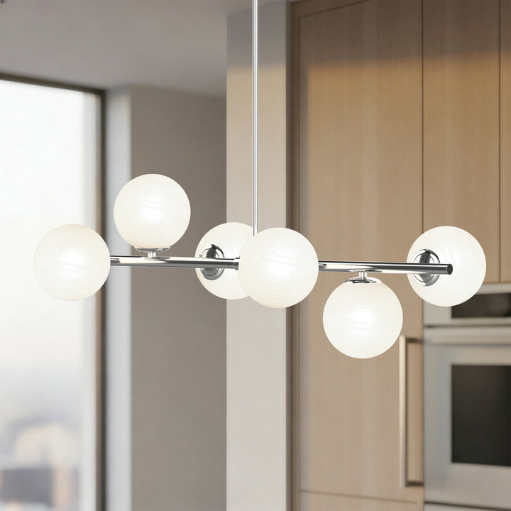 Nimbus 6-light Modern Liner Milky White Glass And Metal Chandelier For Living Room/dining Room #29009