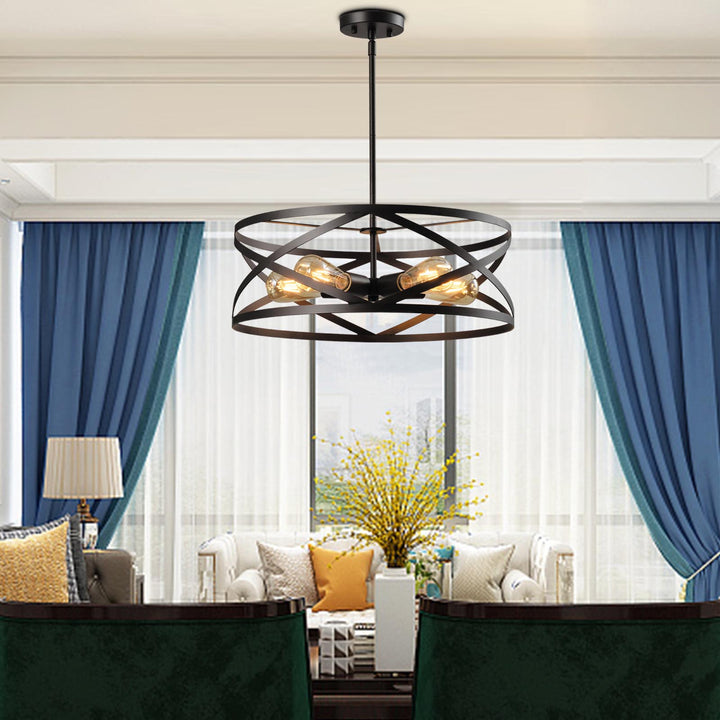 Maxax 5 - Light Lantern Geometric Chandelier with Wrought Iron Accents#MX21022-5BG