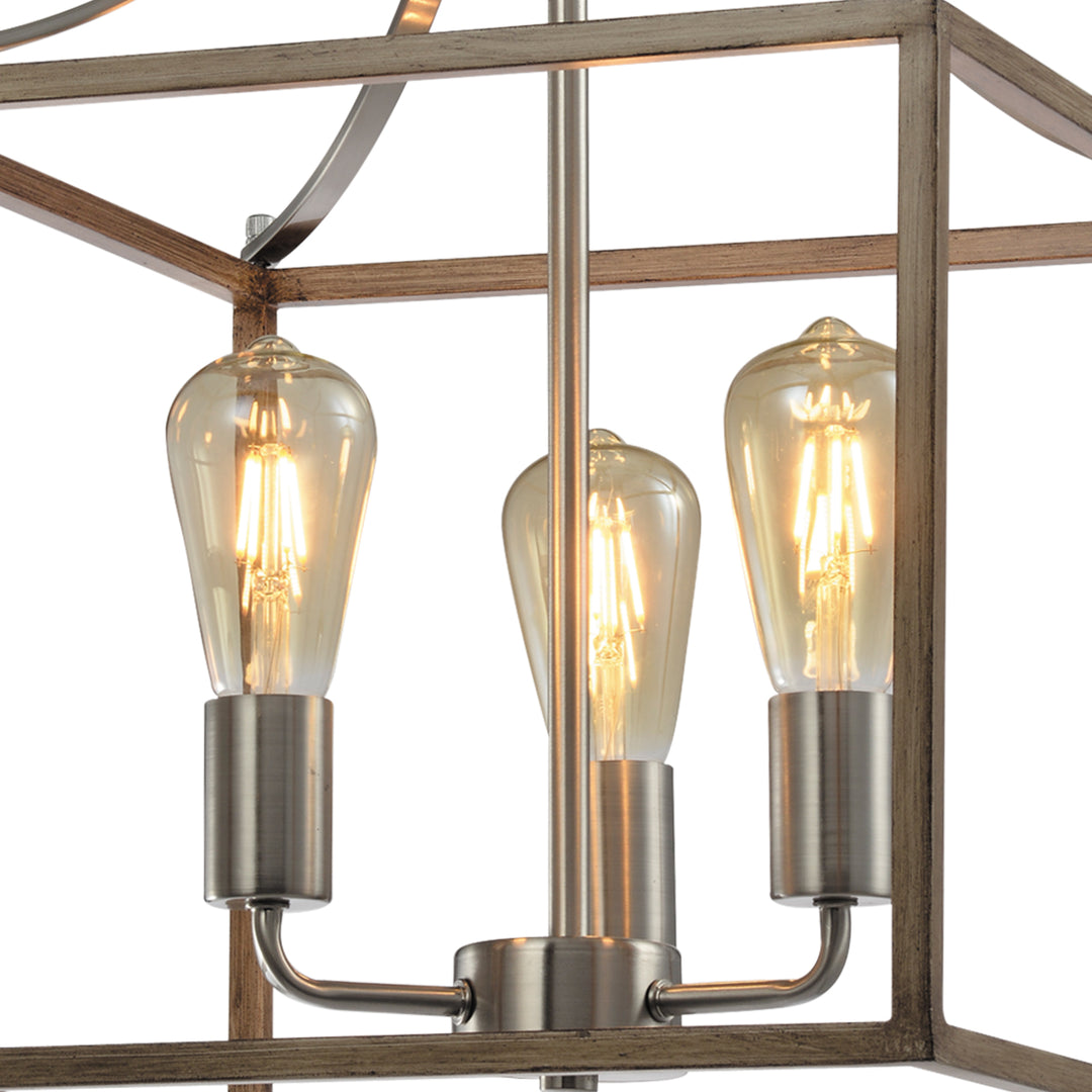 Maxax 3 - Light Lartern Square / Rectangle Wood / Sand Nickel Pendant With Wrought Iron #MX21031