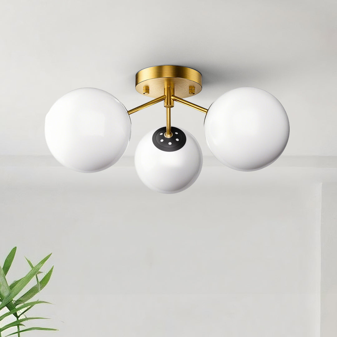 Maxax 3 Globe Ceiling Light 17 Inch Mid Century Modern Semi Flush Mount Ceiling Light Fixture for Bedroom,Living Room,Dinning Room, Foyer, Hallway #19228