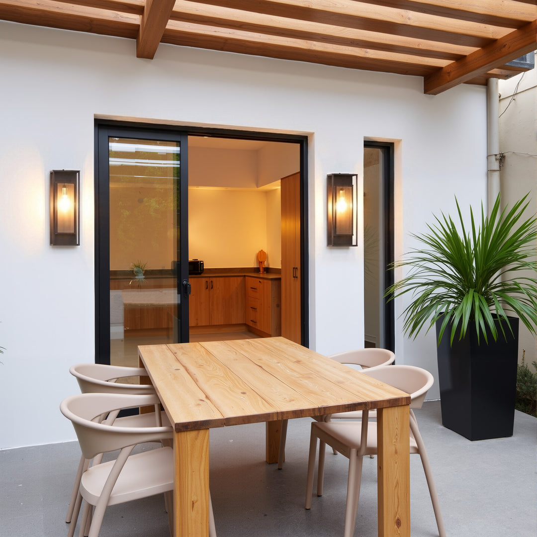 22''H Black and Gold Iron Seeded Glass Outdoor Wall Light with Dusk to Dawn #OW7106