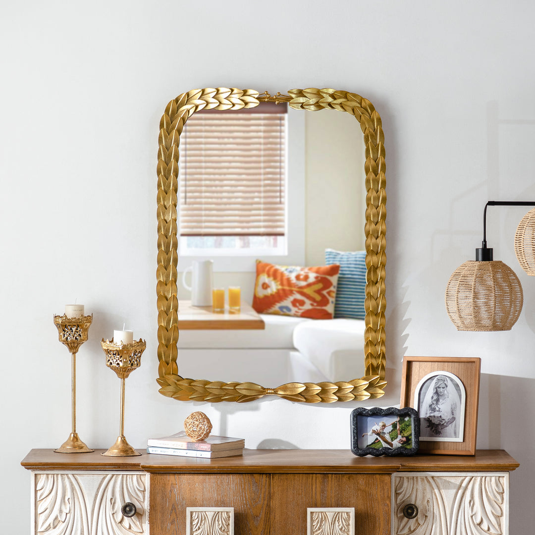 24 in. W x 32 in. H Rectangular Framed Wall Bathroom Vanity Mirror in Gold Leaf Finshed #25012-GD