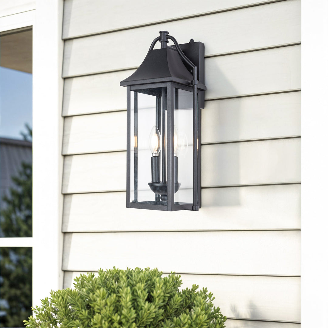 Lawyettle 18" Outdoor Wall Lantern with Dusk to Dawn Sensor, 2-Light Waterproof Brown Wall Sconce with Glass for Porch, Garage, Front Door, Patio #7040