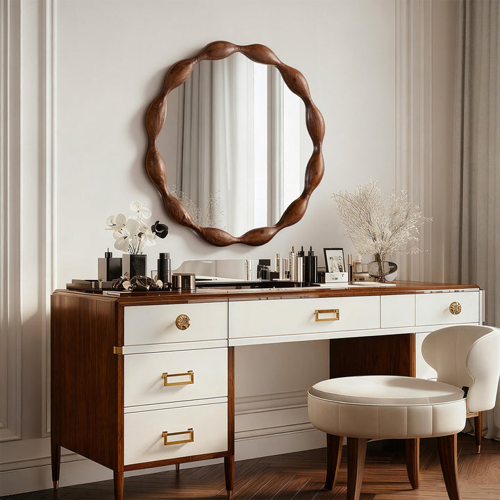 Clarity 32.5" Vintage Oval Solid Wood Framed Wavy Organic Design Wall Mounted Vanity Mirror #25036