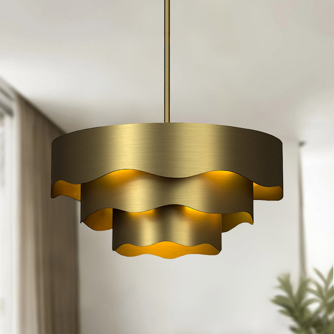 10 - Light 23.5" Electroplating Brass Tier Modern Drum Chandelier With Metal Shade #29022