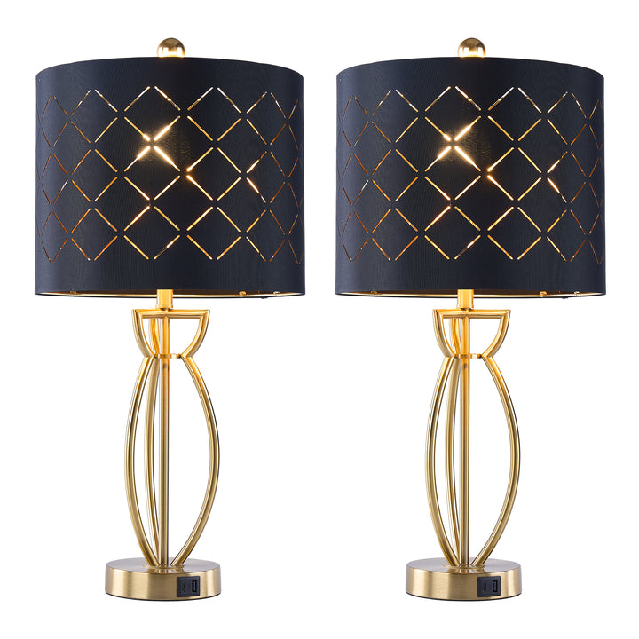 Lustre 24.6'' Traditional Gold Metal Table Lamp With Usb For Living Room/Bedroom #T274