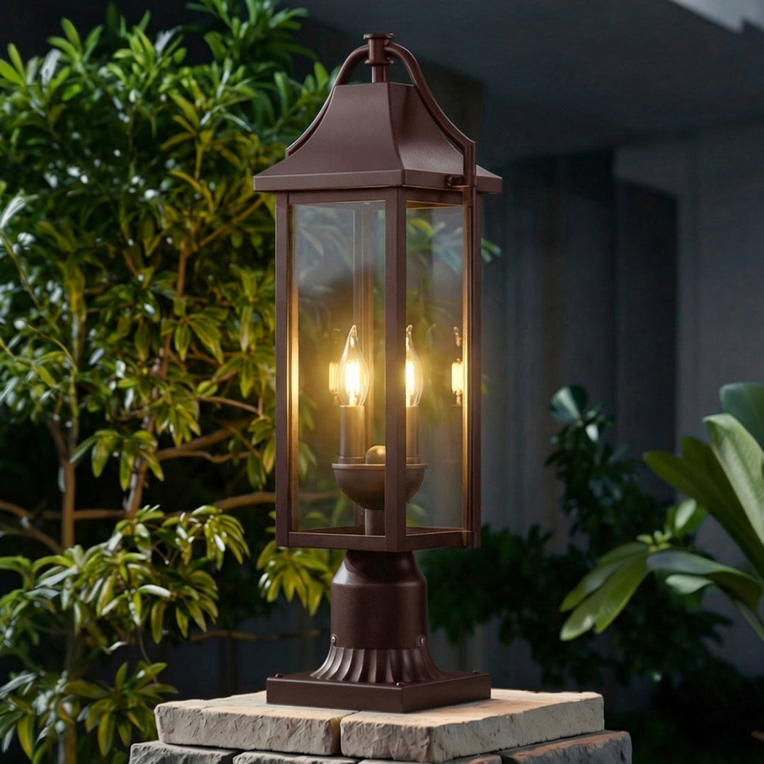 Pathfinder 23''H Black Outdoor Post Light with Clear Tempered Glass and Pier Mount Base #OP7114