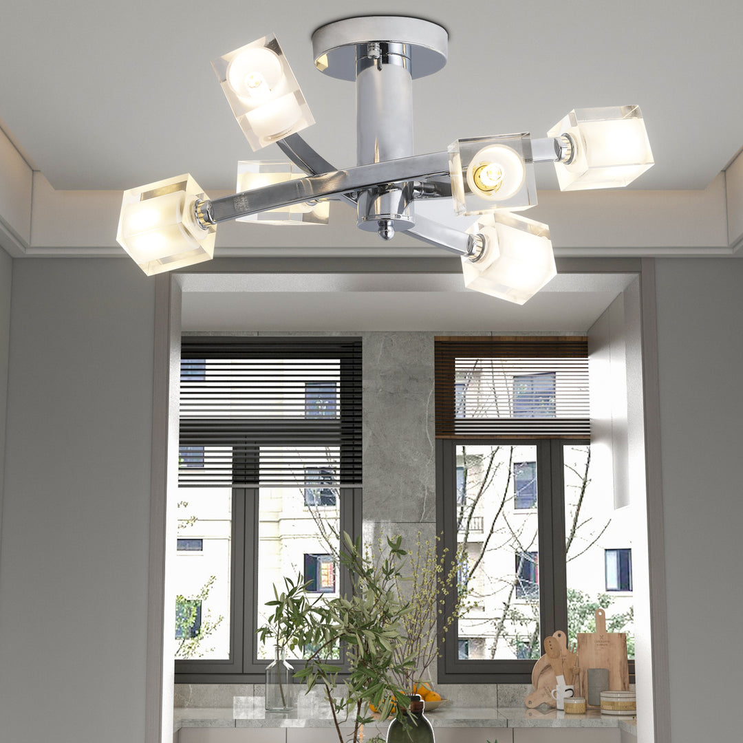 6 - Light 18.9in Sputnik Geometric Semi Flush Mount