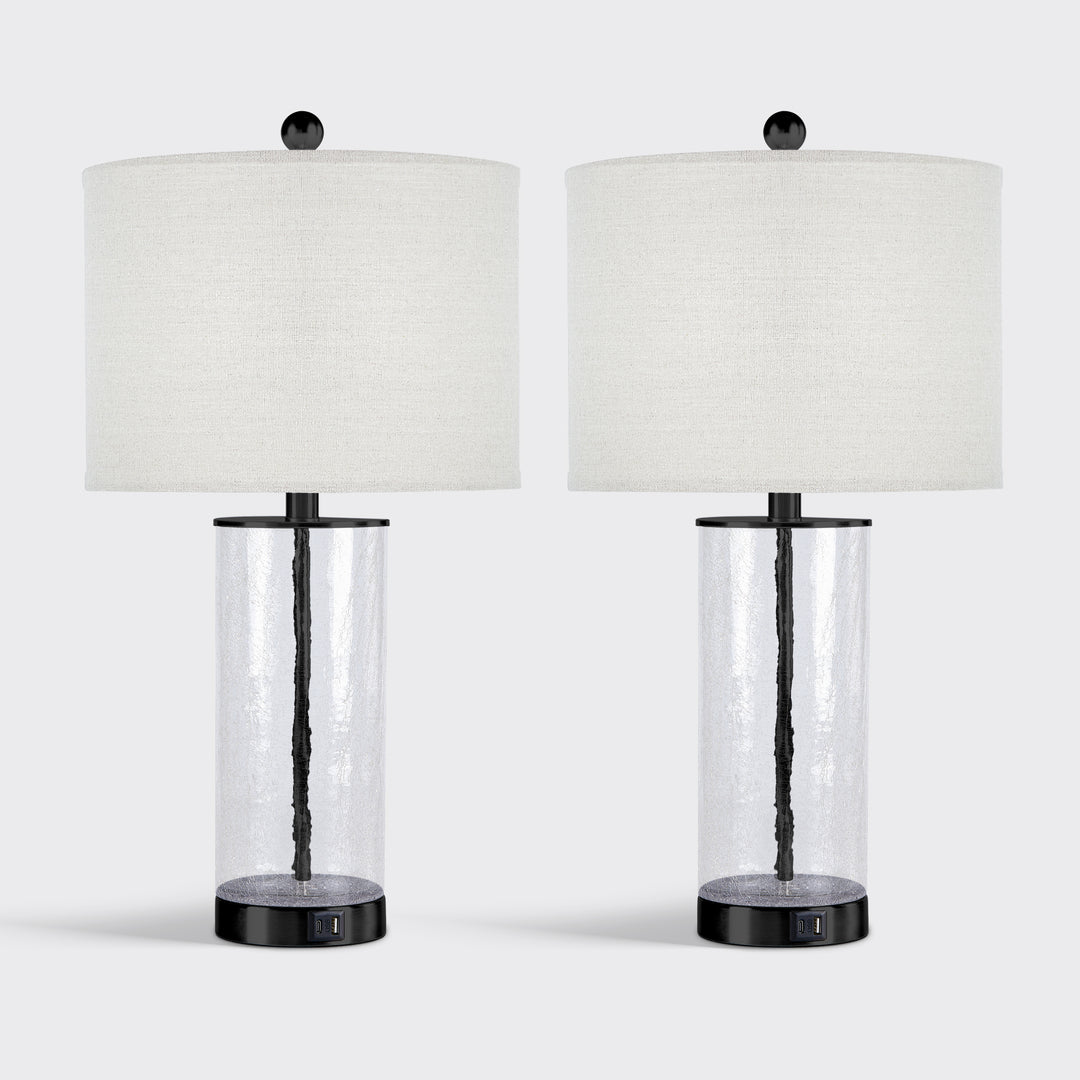 23.25" Modern Glam Glass And Metal Table Lamp With Usb For Living Room/bedroom (Set of 2) #T263