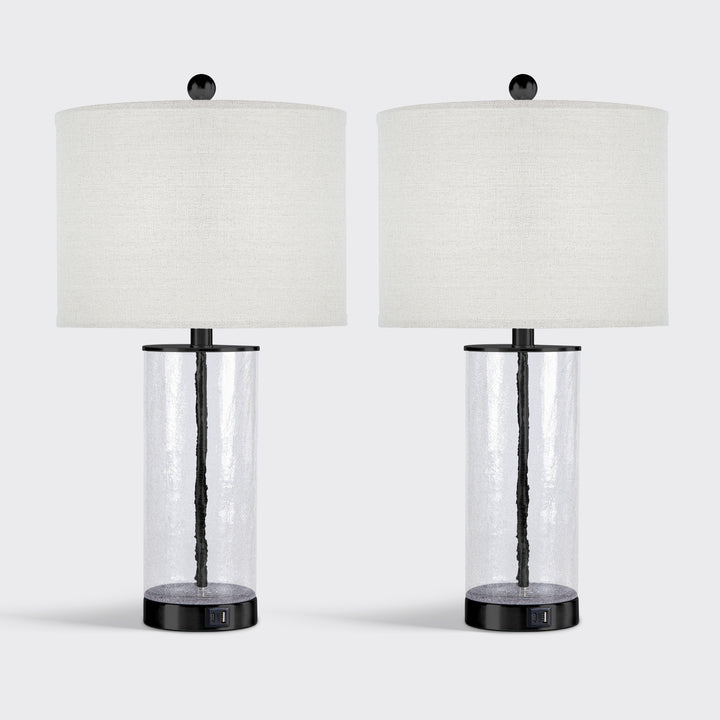 23.25" Modern Glam Glass And Metal Table Lamp With Usb For Living Room/bedroom (Set of 2) #T263