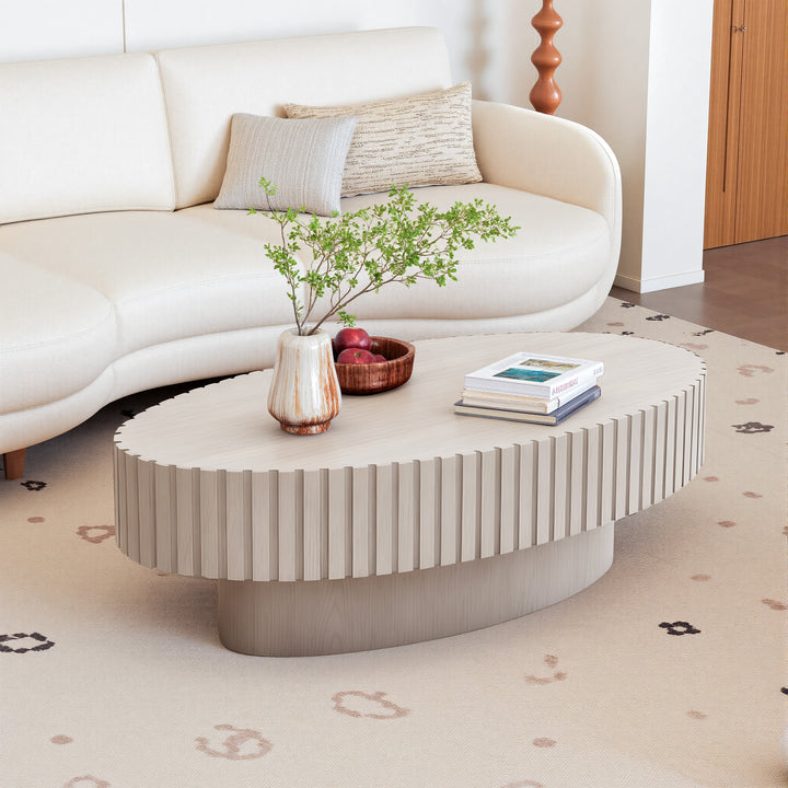 Timeless Round Coffee Table Handcrafted Relief Wooden Olive-Shaped Tea Table For Living Room #25013