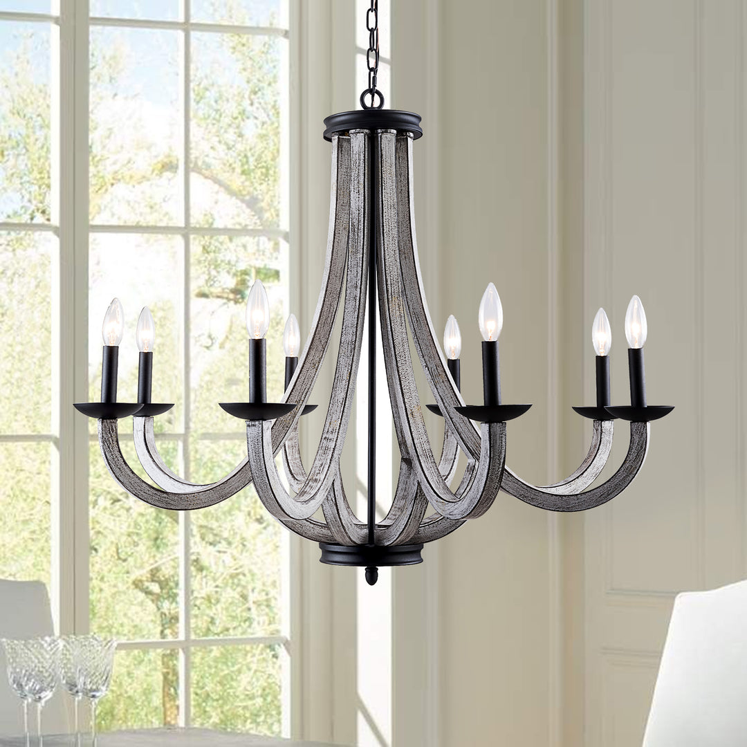 Essence 8-Light Matte Black And Withered Vine Matal Candle-Style Classic/Traditional Chandelier For Living Room/Bedroom #29013