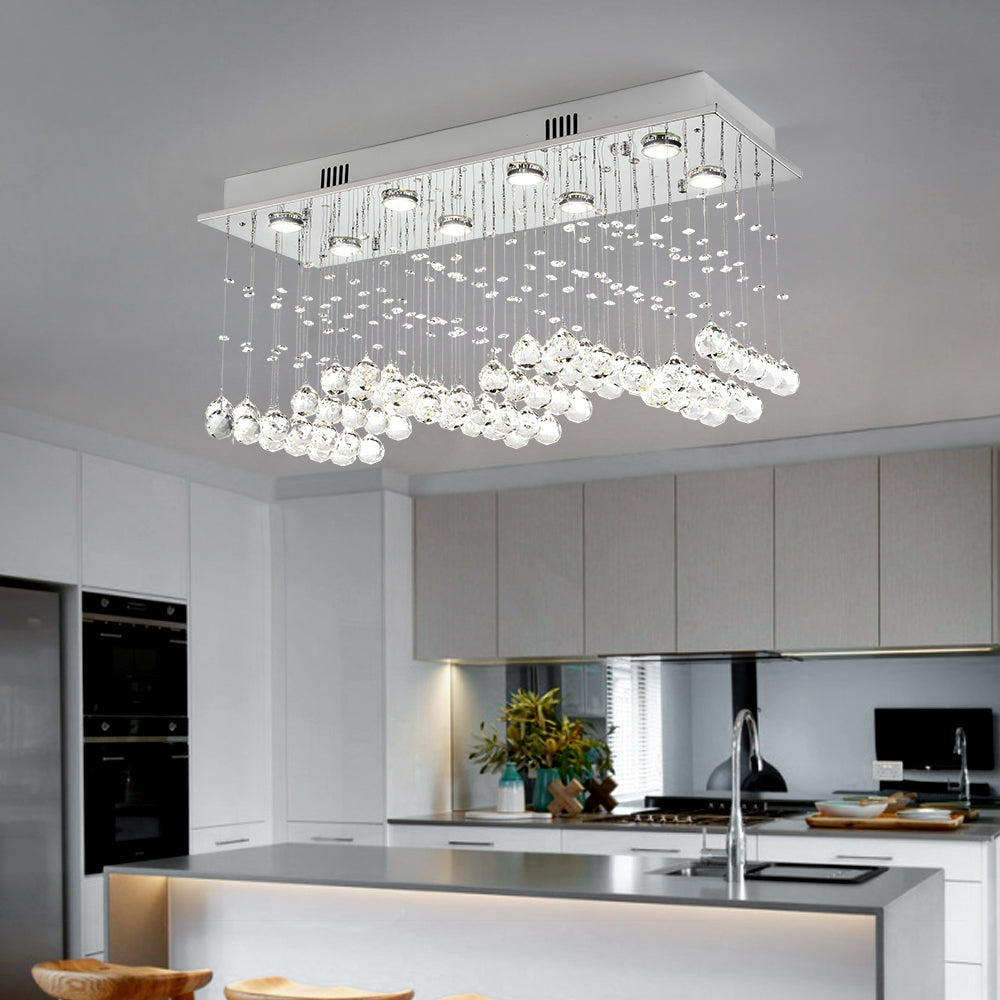 HOMCOM Crystal Rain Drop Chandelier Ceiling Light - Silver, 7 Lights, 40cm Diameter - For Living Room/Hallway