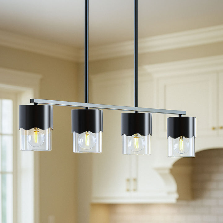 Glimmer 4-Light Metal And Glass Modern Linear Pendant Light With Adjustable Rod For Kitchen Island #29032