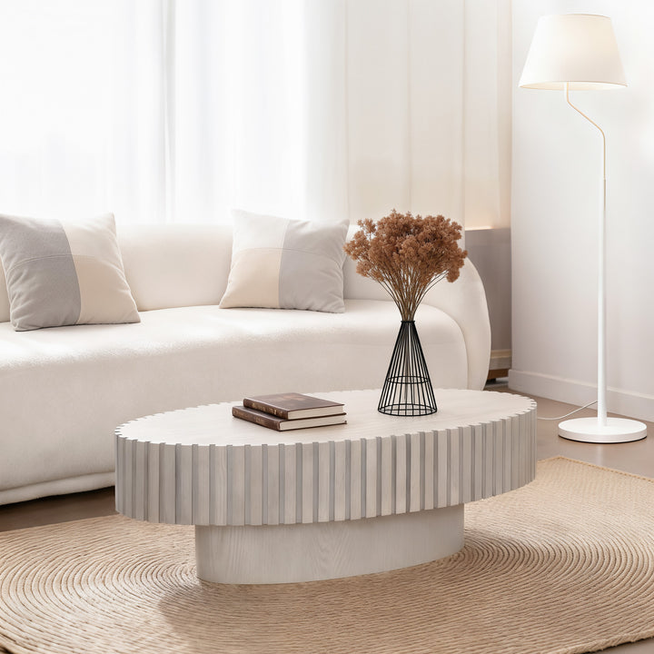 Timeless Round Coffee Table Handcrafted Relief Wooden Olive-Shaped Tea Table For Living Room #25013