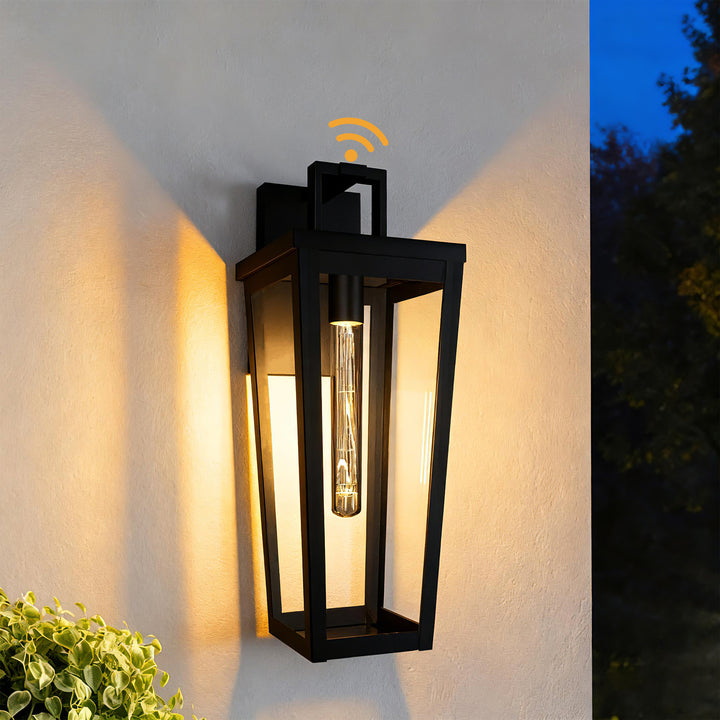 Solstice 16''H Black Wrought Iron Clear Tempered Glass Outdoor Wall Light With Dusk To Dawn #OW7097