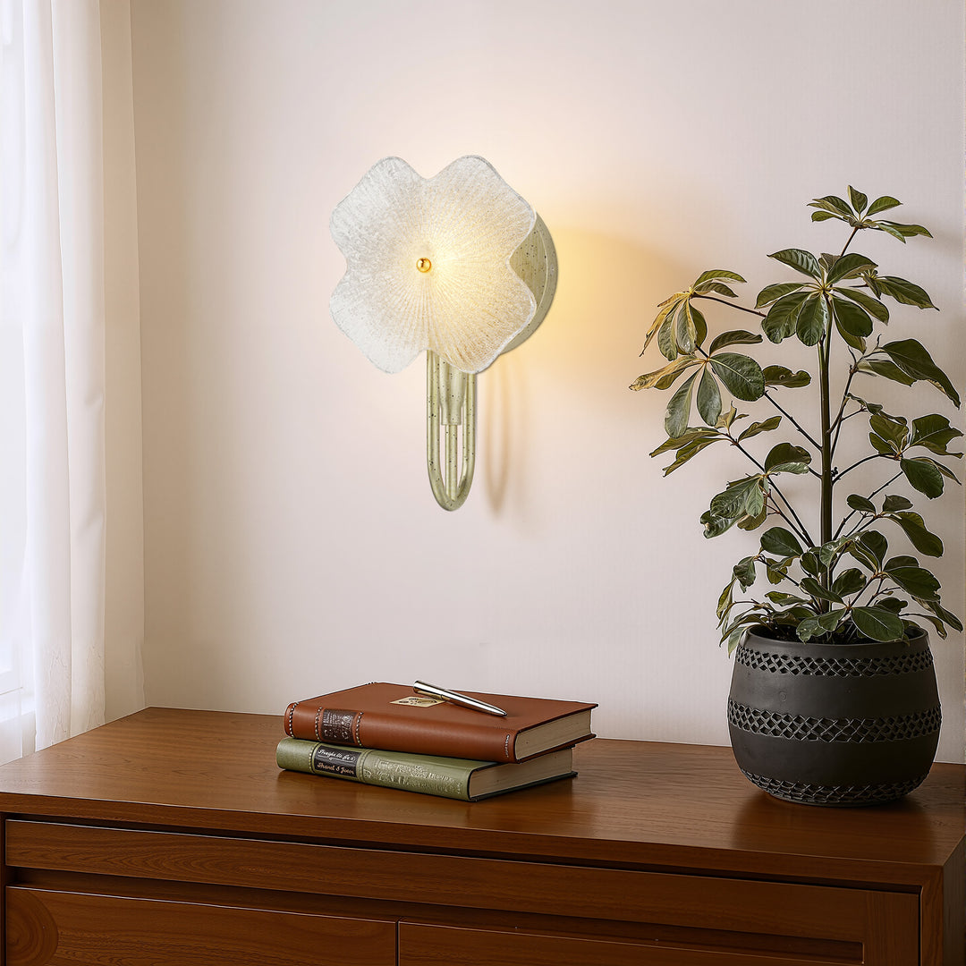 Lumin 1 - Light 5.7''W Dimmable Metal Gilded Silver Etl Wall Sconces With Petal-Shaped Glass #48002