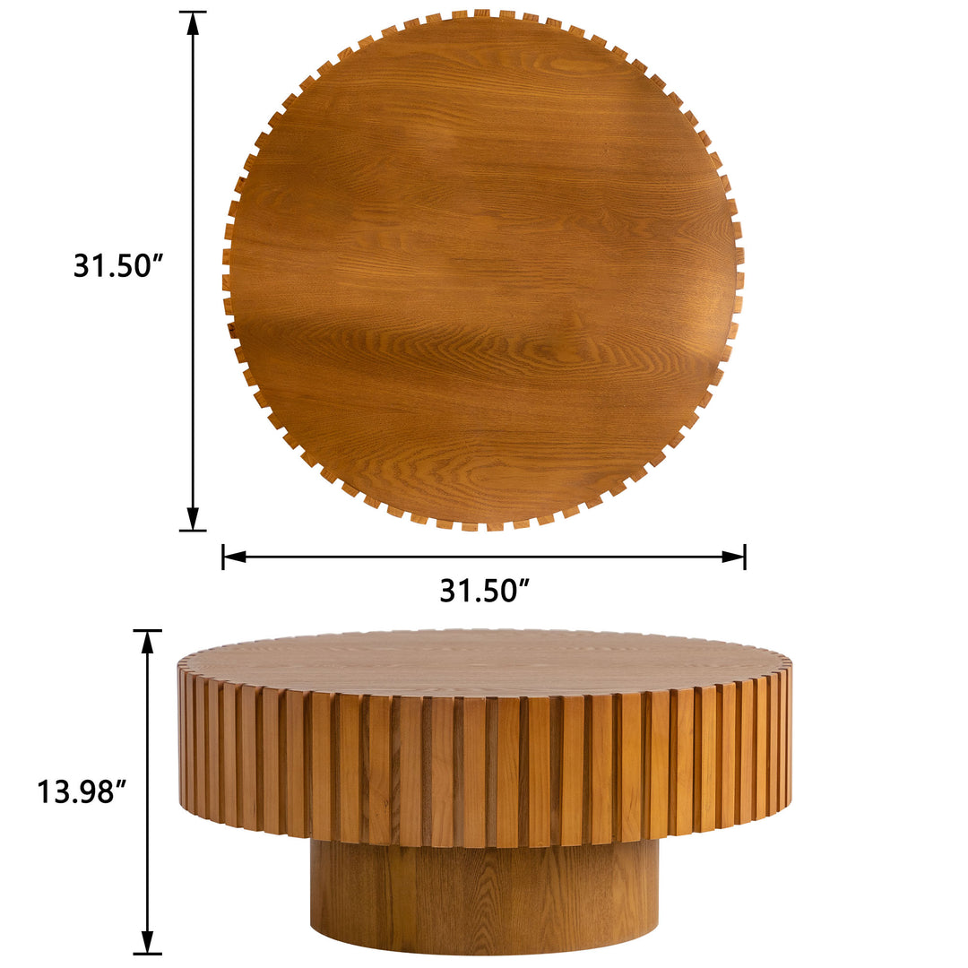 Timeless Round Coffee Table Handcrafted Relief Wooden Olive-Shaped Tea Table For Living Room #25014