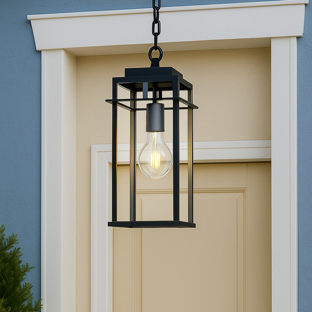 Solstice 1 - Light 15.8'' H Tempered Glass Outdoor Hanging Lantern #7073-1BK