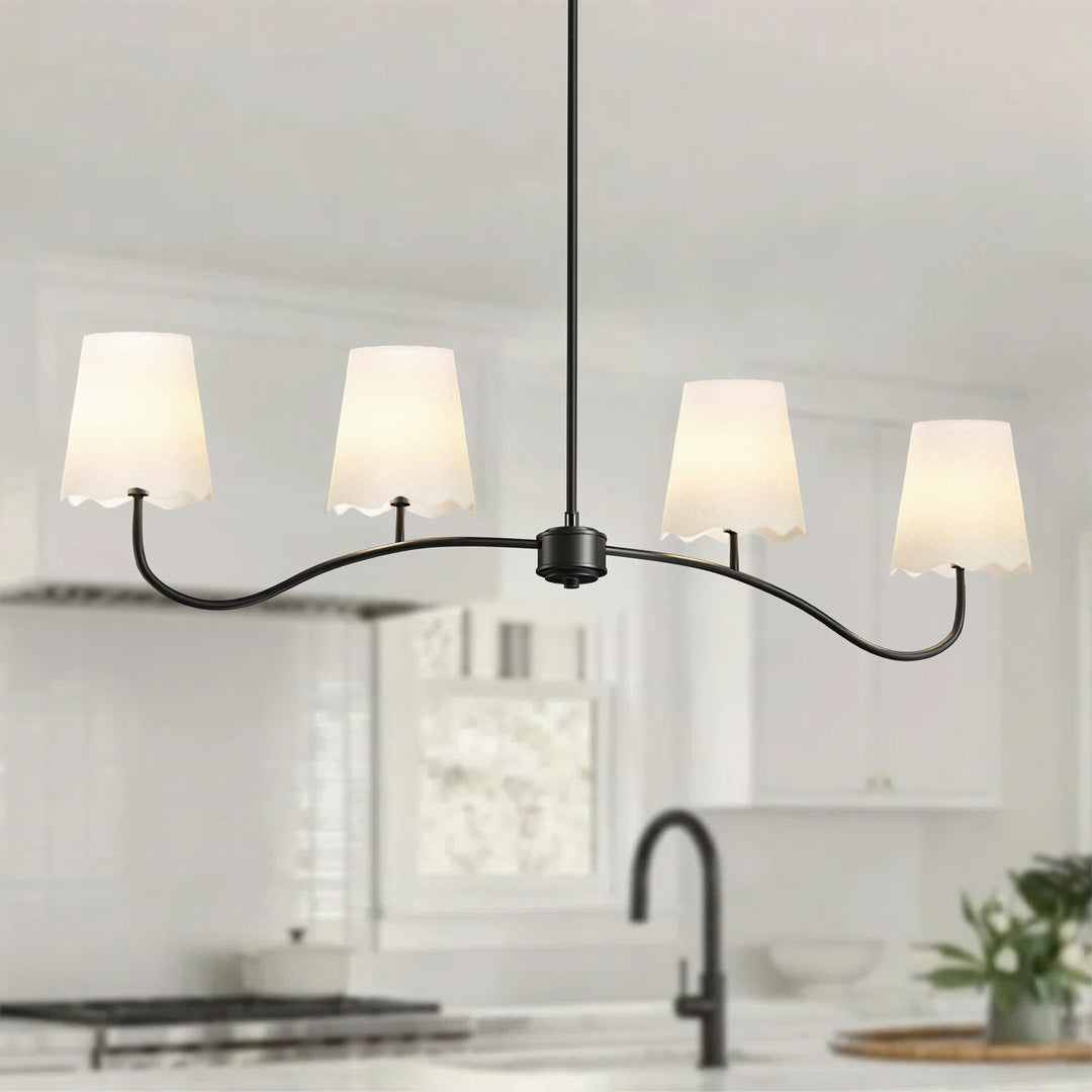 Twilight 4 - Light Electroplated Brass Iron & White Linen Shade Modern Kitchen Island Fixture Pendant Light #P39004