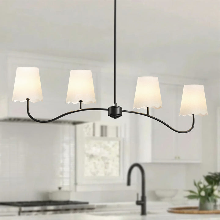 Twilight 4 - Light Electroplated Brass Iron & White Linen Shade Modern Kitchen Island Fixture Pendant Light #P39004