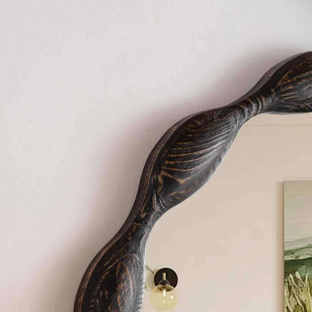 Clarity 32.5" Vintage Oval Solid Wood Framed Wavy Organic Design Wall Mounted Vanity Mirror #25036