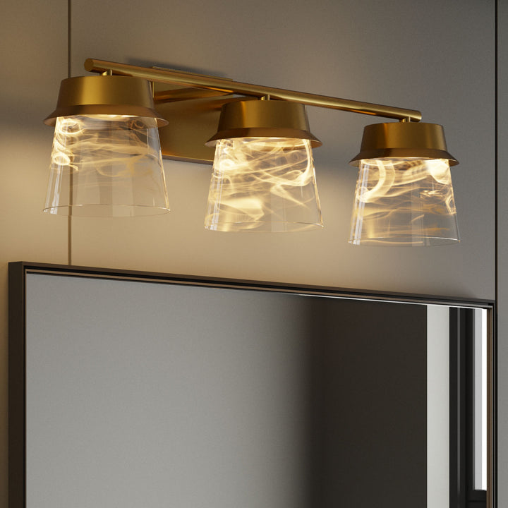 Glimmer 22.6w" 3-light Led Dimmable 3000k/4000k/5000k 3cct ETL Certificated Vanity Light With Patterned Glass #MX21055