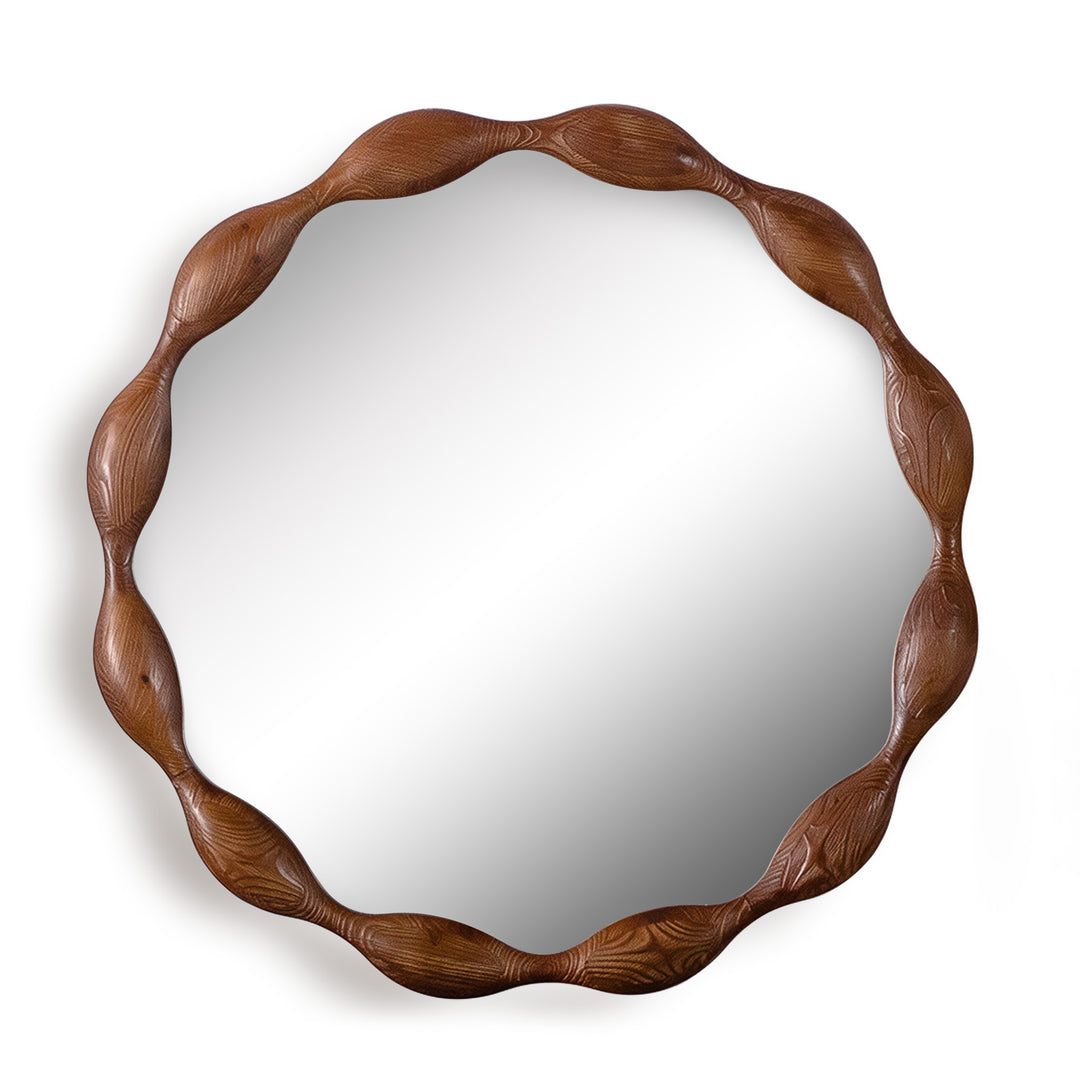 Clarity 32.5" Vintage Oval Solid Wood Framed Wavy Organic Design Wall Mounted Vanity Mirror #25036