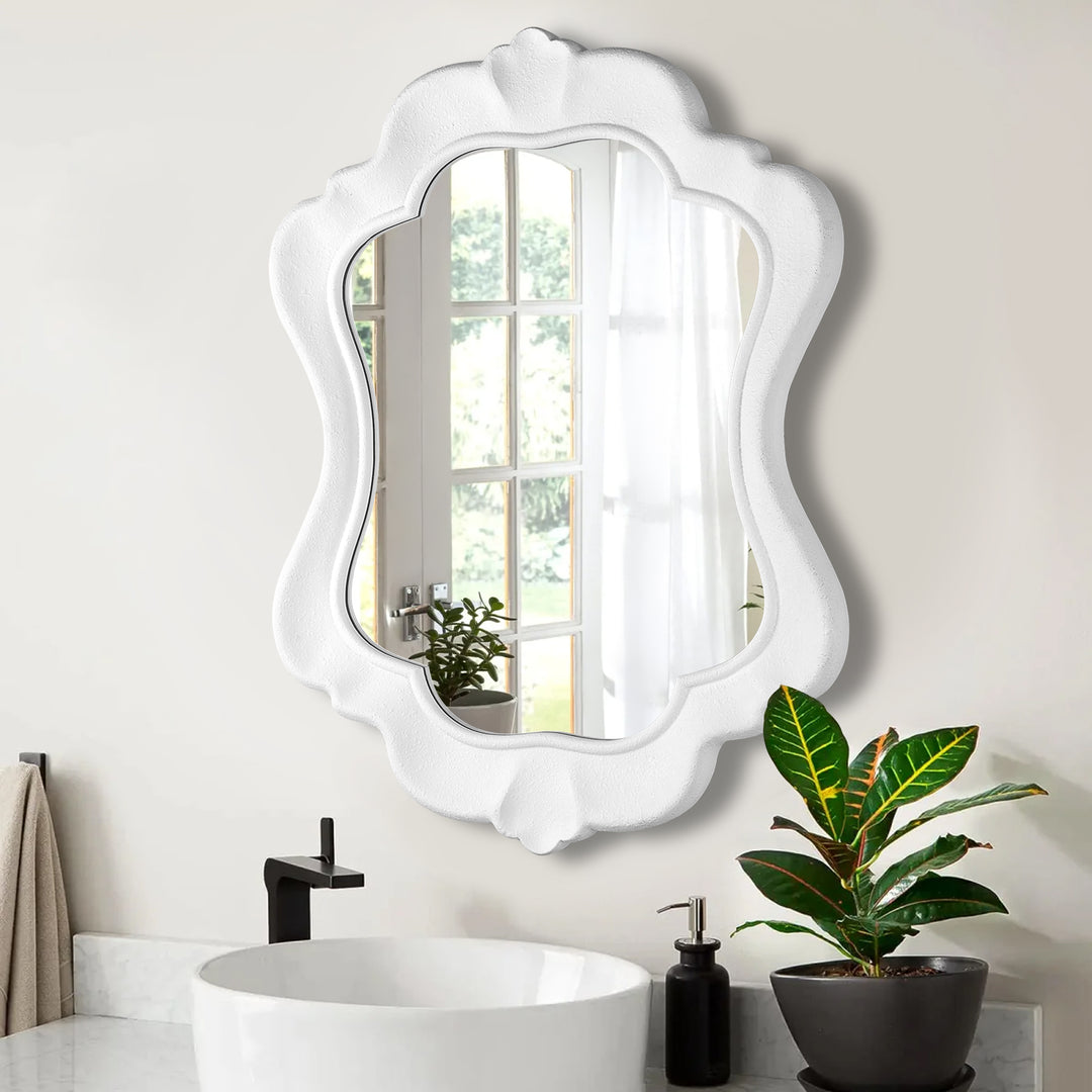 Clarity 32" X 24" Modern White Frame Asymmetrical Wall Mounted Mirror #31016