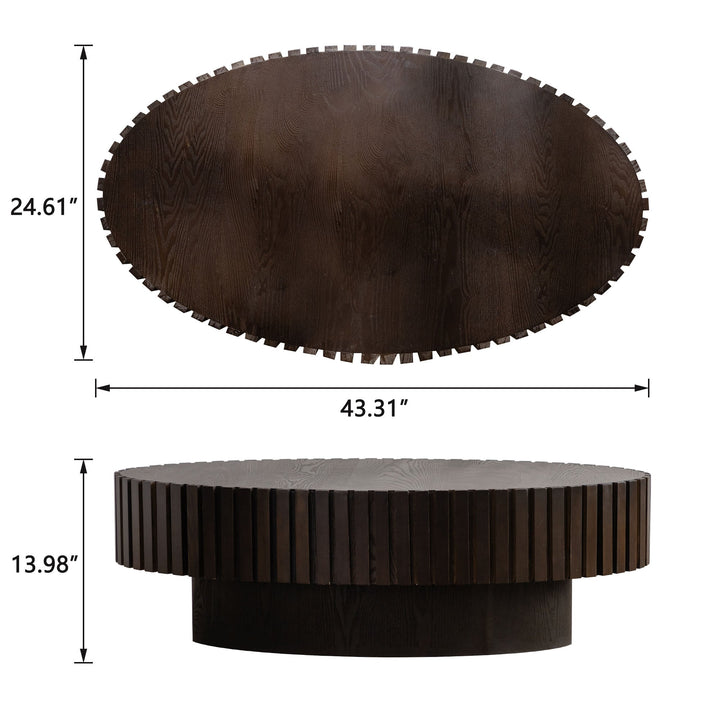 Timeless Round Coffee Table Handcrafted Relief Wooden Olive-Shaped Tea Table For Living Room #25013