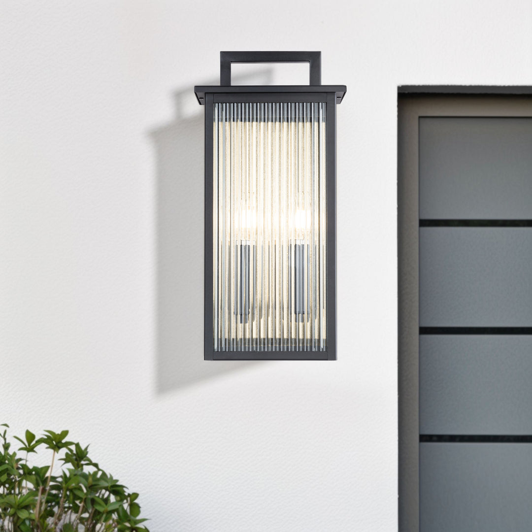 2 - Light 18''H Black Metal Glass Outdoor Wall Sconce with Dusk to Dawn #7039-2BK