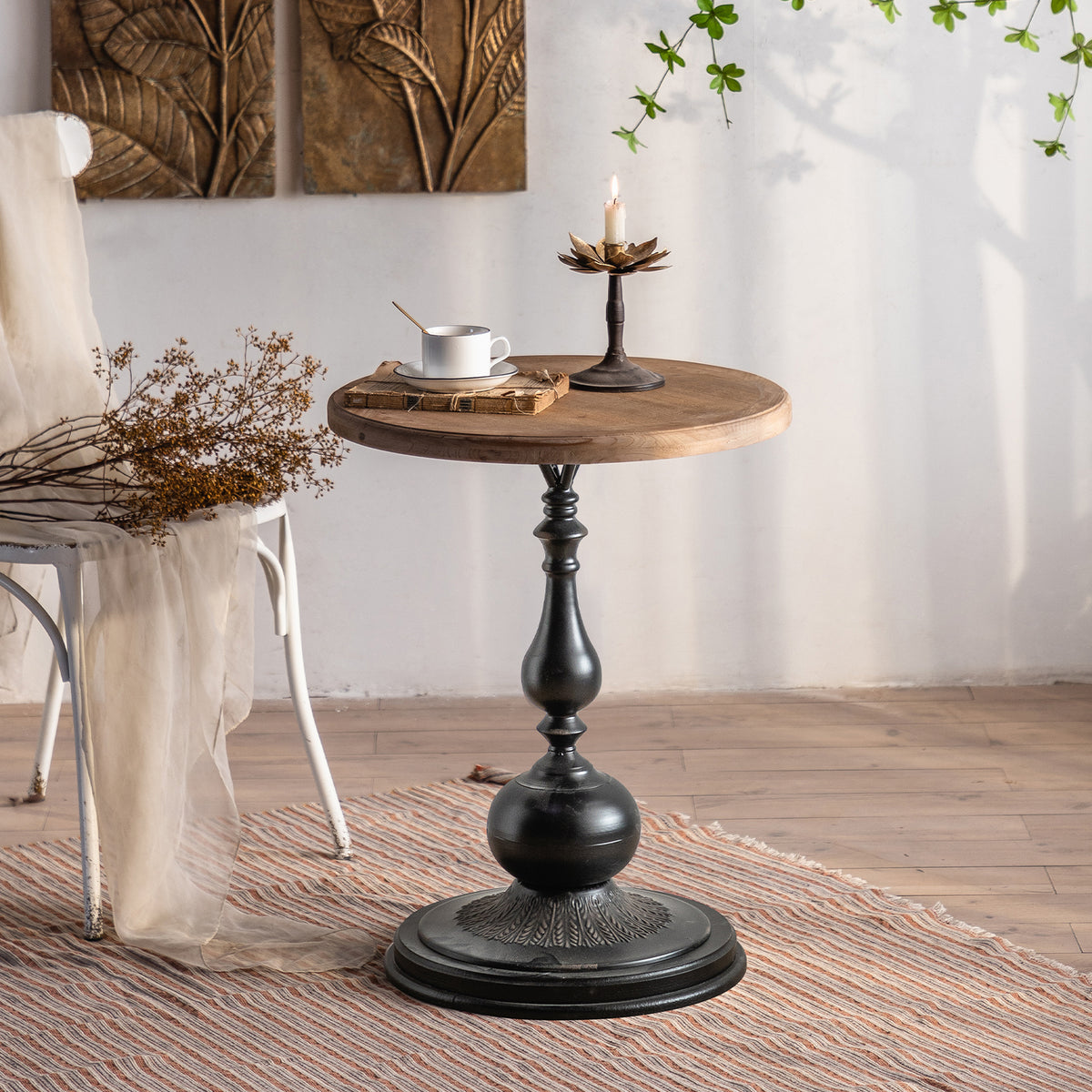 YUIlili Vintage Round End Table Living Room, Rusitc Side Table, Farmhouse Pedestal Table for Bedroom, Retro Wood Accent Tables for Home Decor, Patio Black #25002