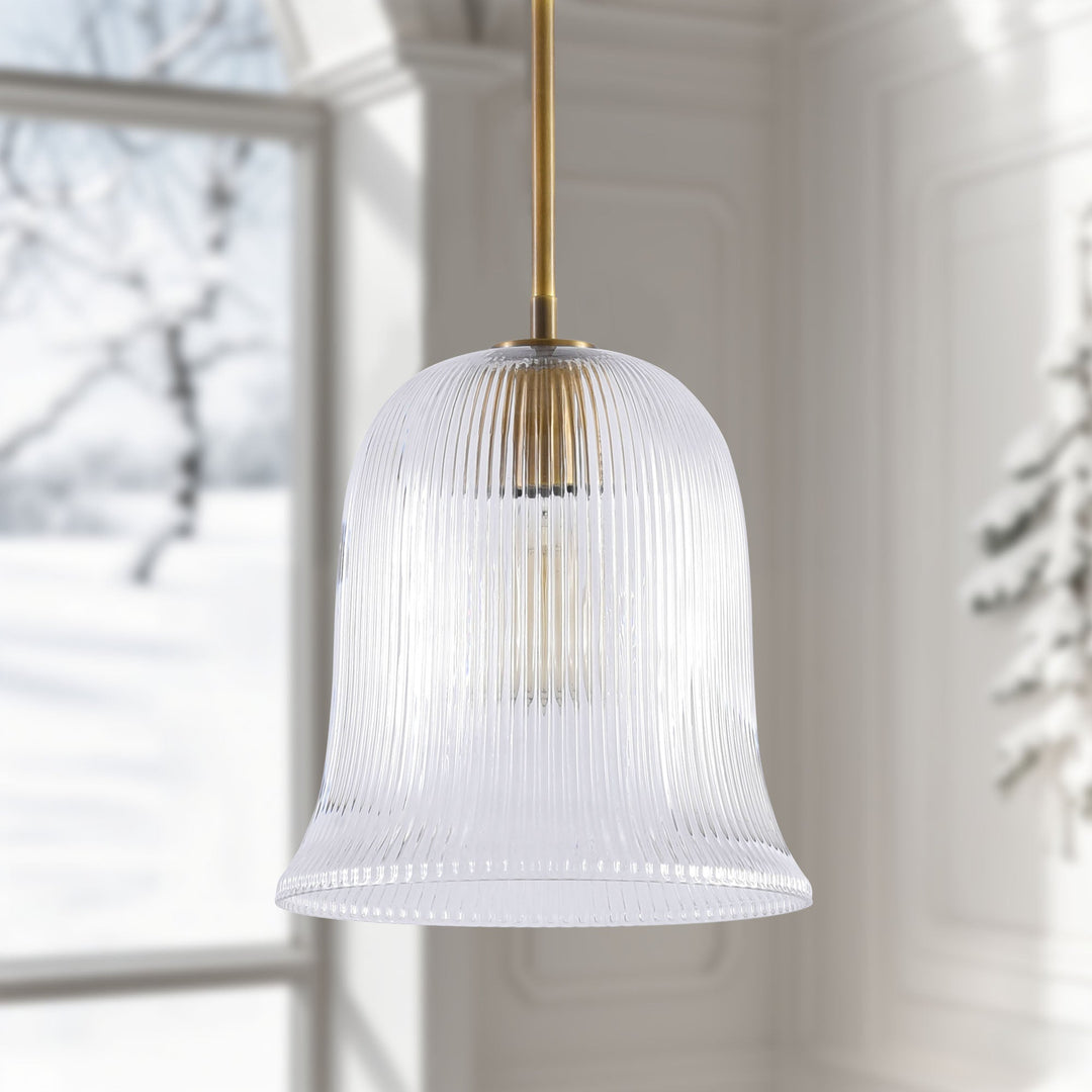 Glimmer 1-Light Metal & Glass Modern Bell Adjustable Rod Single Pendant Light #48001