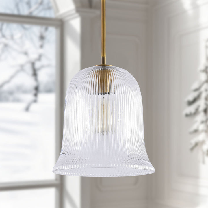 Glimmer 1-Light Metal & Glass Modern Bell Adjustable Rod Single Pendant Light #48001