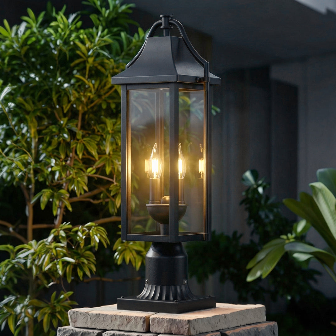Pathfinder 23''H Black Outdoor Post Light with Clear Tempered Glass and Pier Mount Base #OP7114