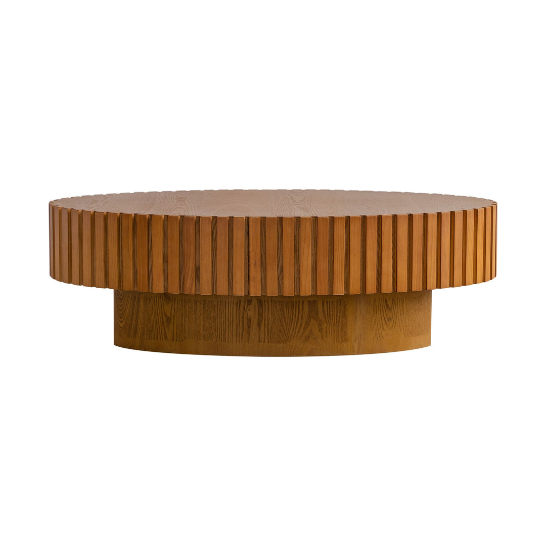 Timeless Round Coffee Table Handcrafted Relief Wooden Olive-Shaped Tea Table For Living Room #25013