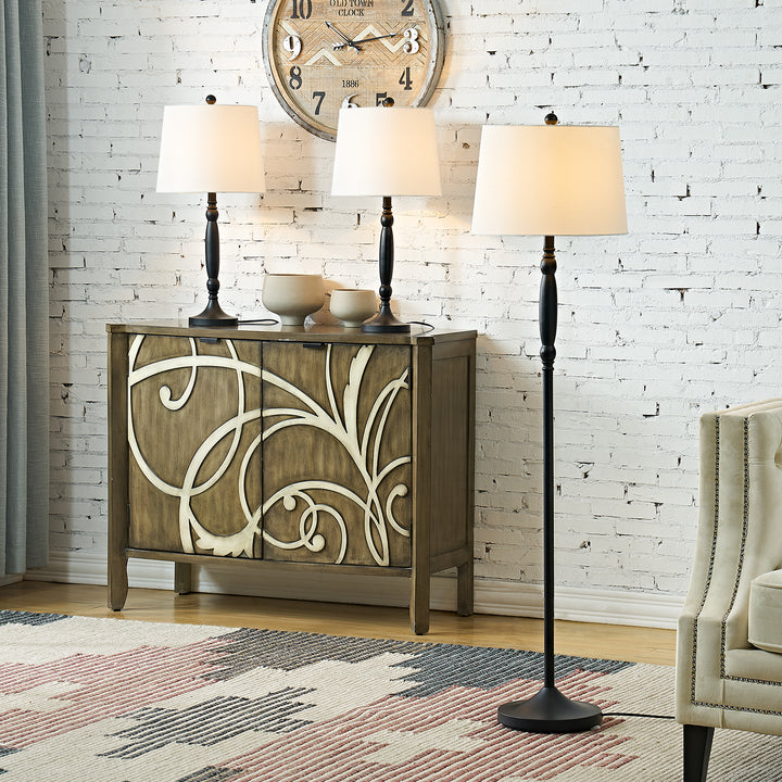 Matte Traditional Floor & Table Lamp Set (Set of 3) #TF102-BK