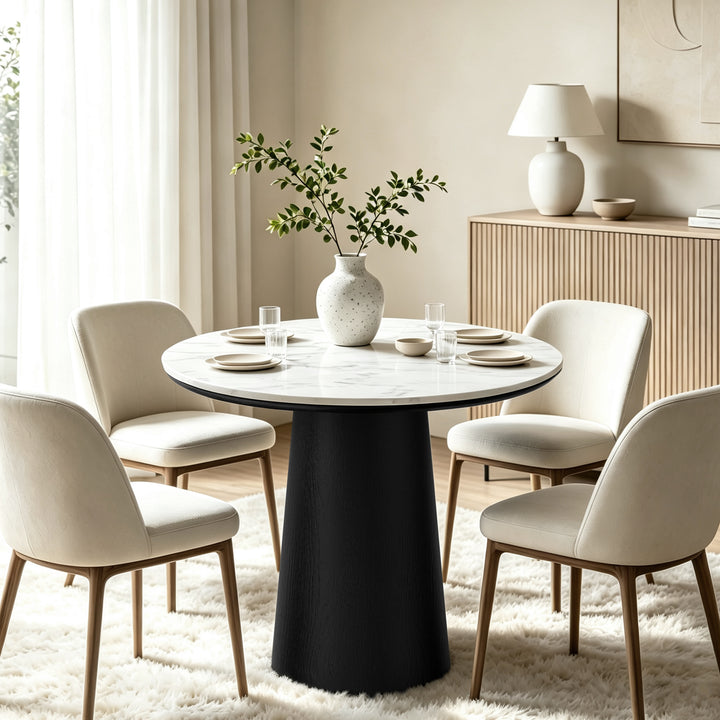 35"Round Pedestal Dining Table, Kitchen Table With Sintered Stone Top Dining Table For Kitchen Living Room 