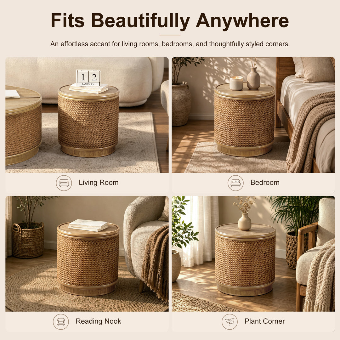 15.94" Handwoven Hyacinth Storage End Table for Living Room & Bedroom #25043