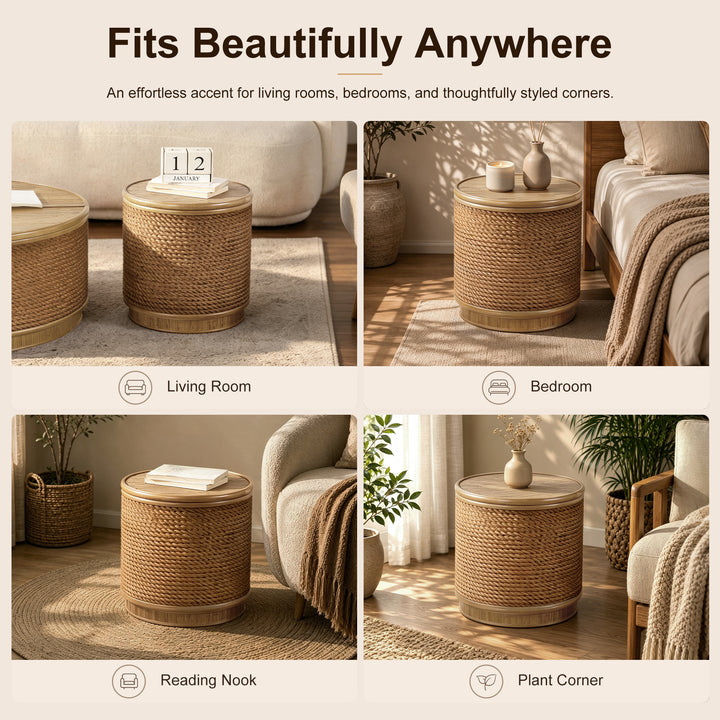 15.94" Handwoven Hyacinth Storage End Table for Living Room & Bedroom #25043